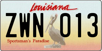 LA license plate ZWN013