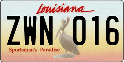 LA license plate ZWN016