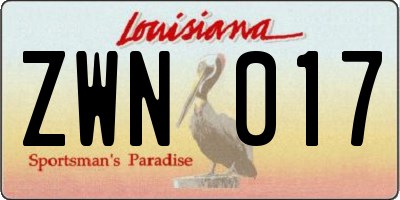 LA license plate ZWN017