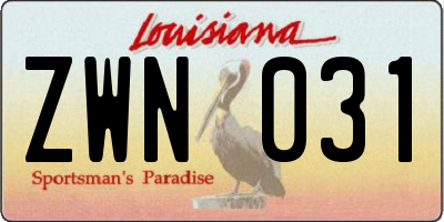 LA license plate ZWN031