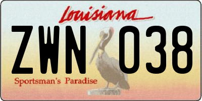 LA license plate ZWN038