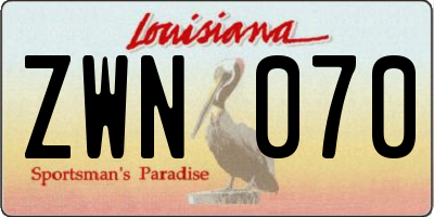 LA license plate ZWN070