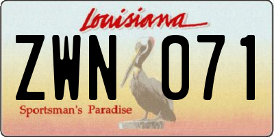 LA license plate ZWN071