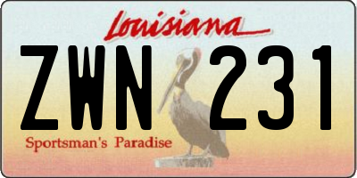 LA license plate ZWN231