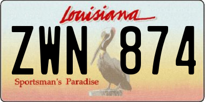 LA license plate ZWN874