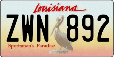 LA license plate ZWN892