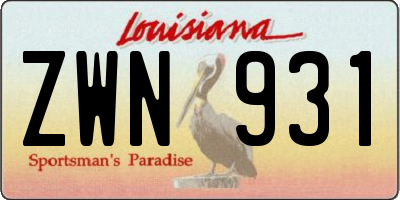 LA license plate ZWN931