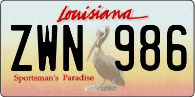 LA license plate ZWN986