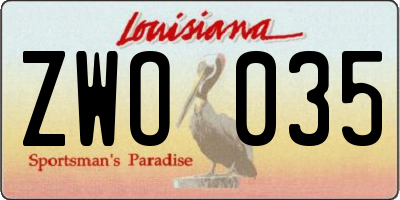 LA license plate ZWO035