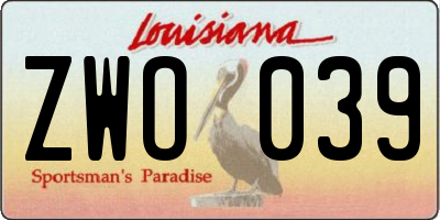 LA license plate ZWO039