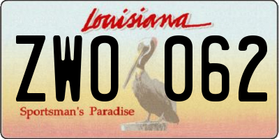 LA license plate ZWO062