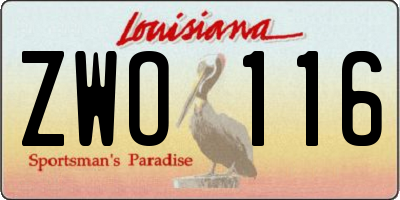LA license plate ZWO116
