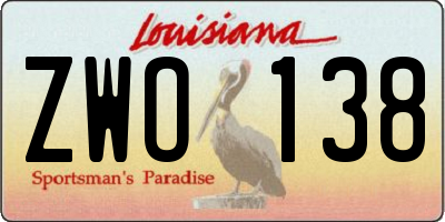 LA license plate ZWO138