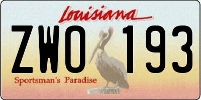 LA license plate ZWO193