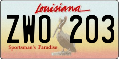 LA license plate ZWO203