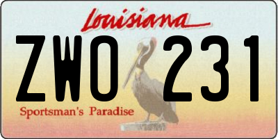 LA license plate ZWO231