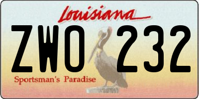 LA license plate ZWO232