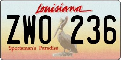 LA license plate ZWO236