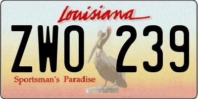 LA license plate ZWO239