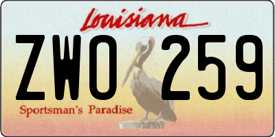 LA license plate ZWO259