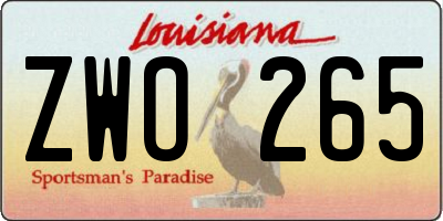 LA license plate ZWO265