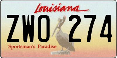 LA license plate ZWO274