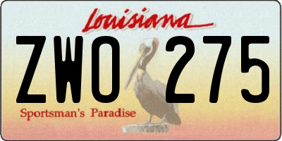 LA license plate ZWO275