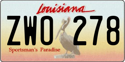 LA license plate ZWO278