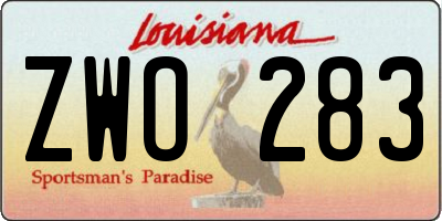 LA license plate ZWO283