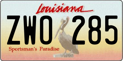 LA license plate ZWO285