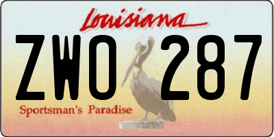 LA license plate ZWO287