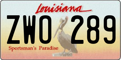 LA license plate ZWO289