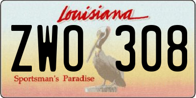 LA license plate ZWO308