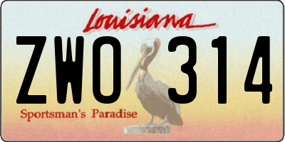 LA license plate ZWO314