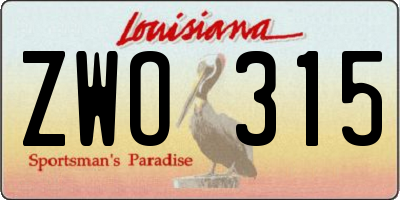 LA license plate ZWO315