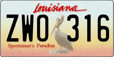 LA license plate ZWO316