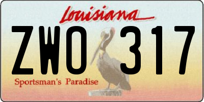 LA license plate ZWO317