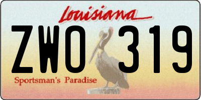 LA license plate ZWO319