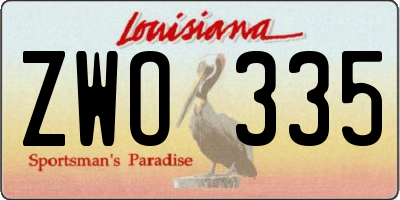 LA license plate ZWO335