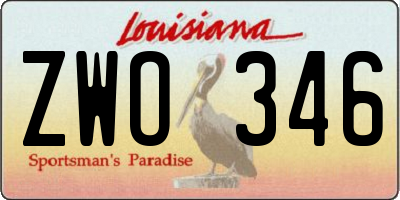 LA license plate ZWO346