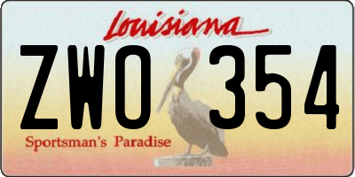 LA license plate ZWO354