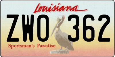 LA license plate ZWO362