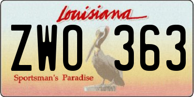 LA license plate ZWO363