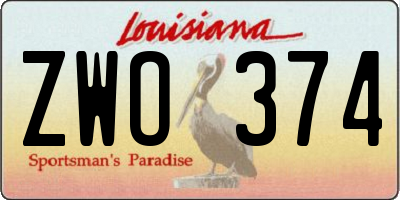 LA license plate ZWO374