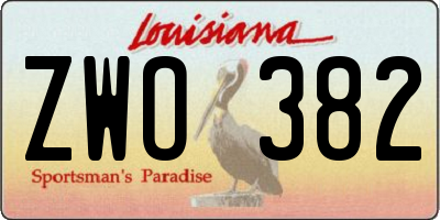 LA license plate ZWO382