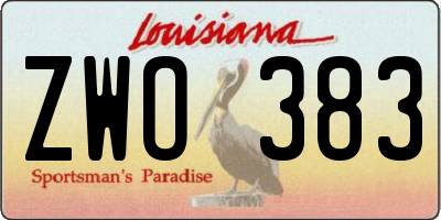 LA license plate ZWO383