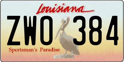 LA license plate ZWO384