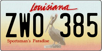 LA license plate ZWO385