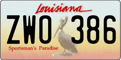 LA license plate ZWO386