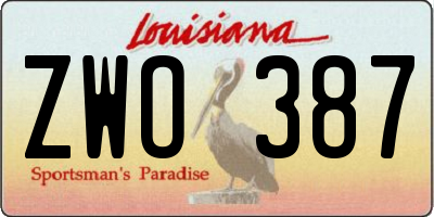 LA license plate ZWO387